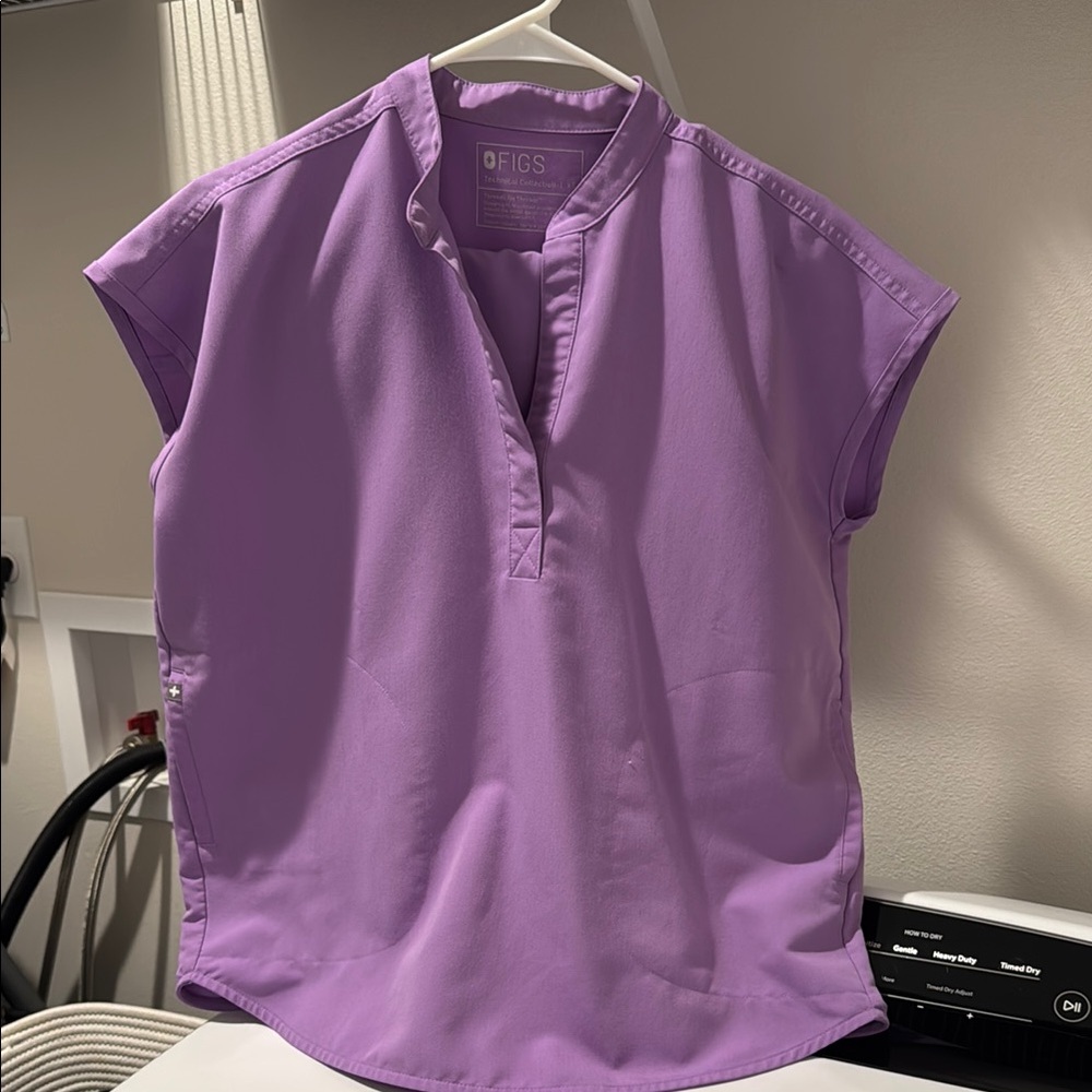Figs Purple Boxy Cap Sleeve Blouse with Mandarin Collar